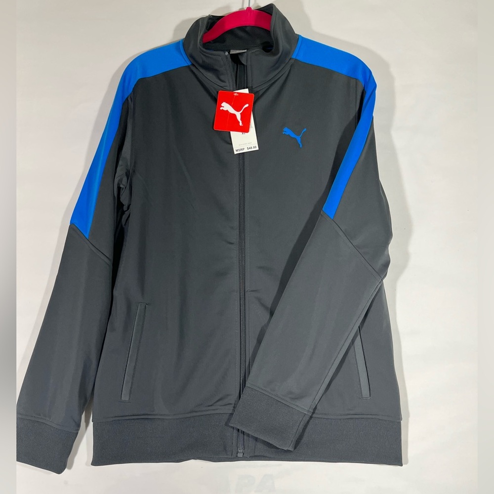 PUMA FULL ZIP ACTIVEWEAR YOUTH JACKET XL 18-20 ROYAL BLUE & GRAY‎ NEW A47